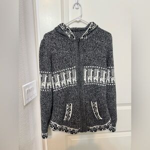 Peru Aztec Llama Gray and White Hooded Sweater